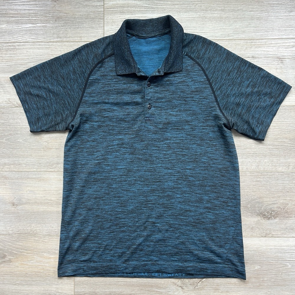 Lululemon Polo Mens Medium Blue Metal Vent Tech Performance Athleisure Hybrid